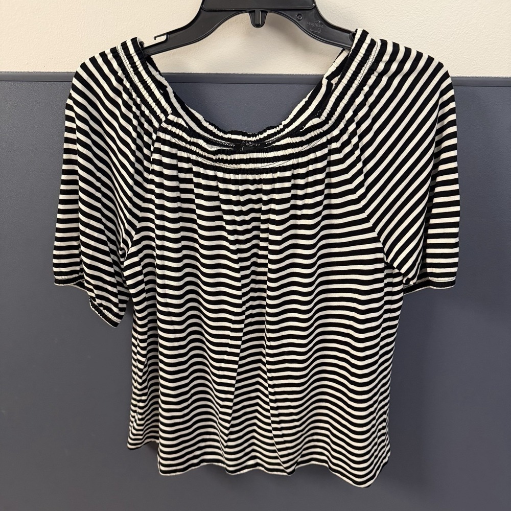 Talbots‎ Top Petite PL Large Women's Black White Striped On Or Off Shoulder